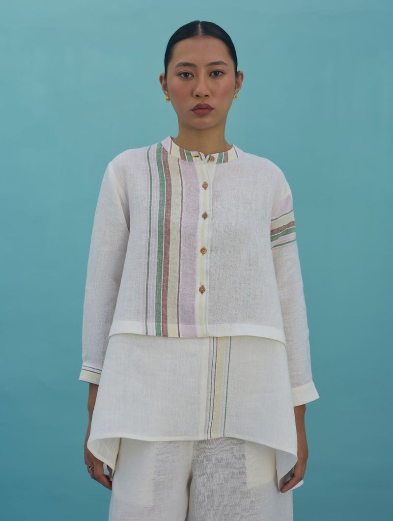 Amaya Border Linen Co-ord Set - Ivory linen co-ord set by Manan in ivory for women Worldwide