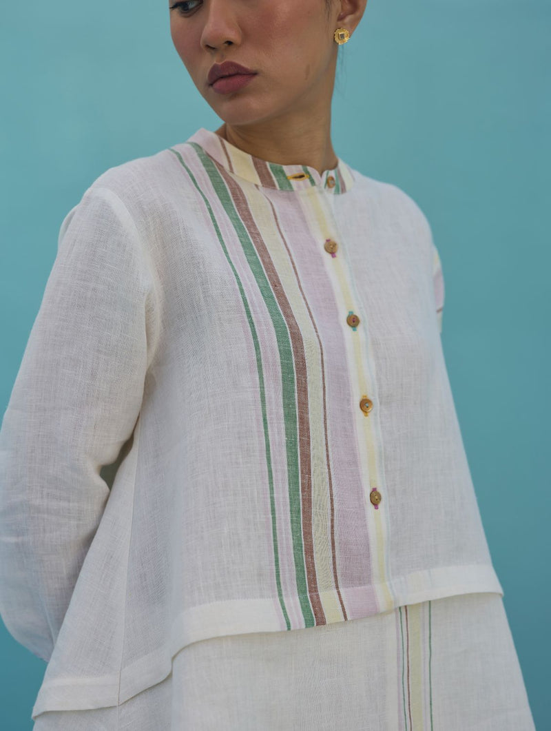 Amaya Border Linen Co-ord Set - Ivory linen co-ord set by Manan in ivory for women Worldwide