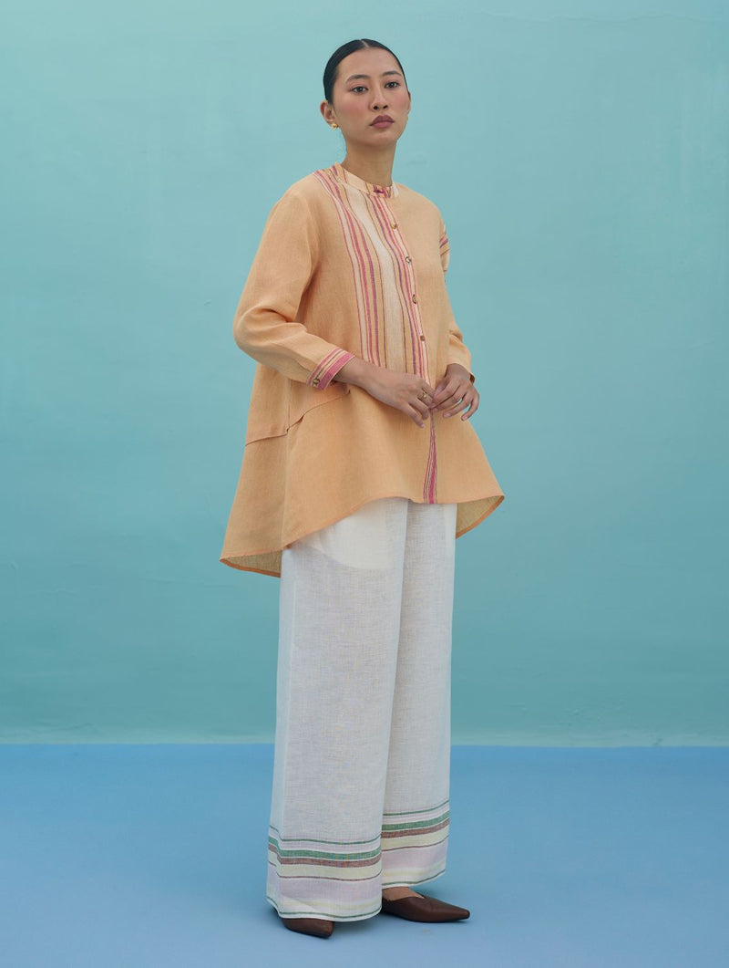 Amaya Border Linen Co-ord Set - Apricot linen co-ord set by Manan in apricot for women Worldwide