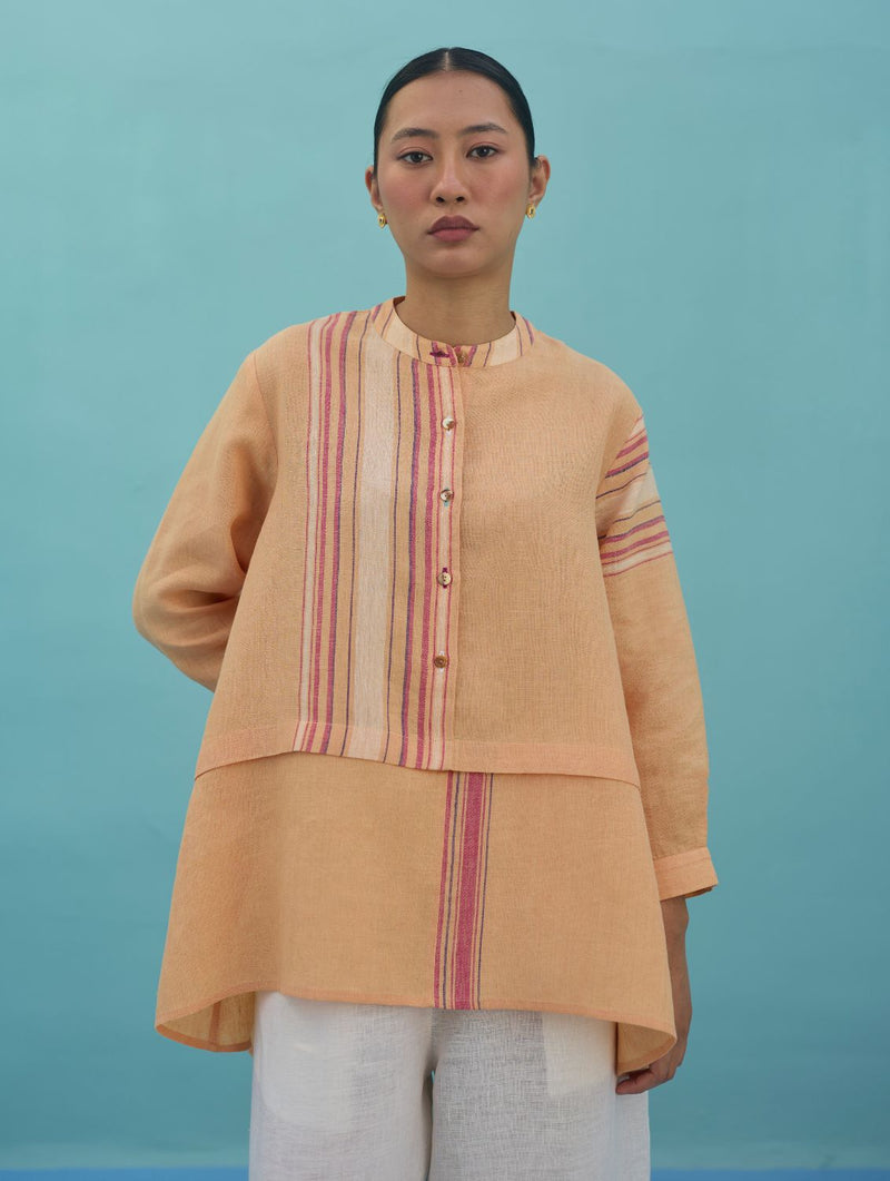 Amaya Border Linen Co-ord Set - Apricot linen co-ord set by Manan in apricot for women Worldwide