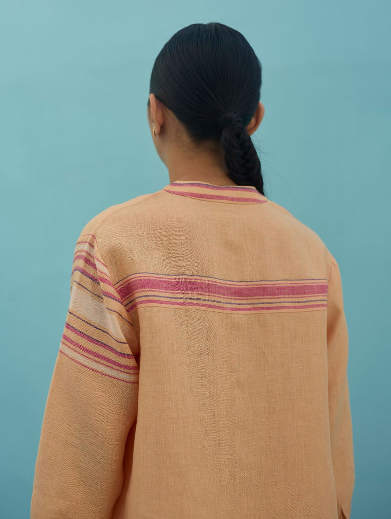 Amaya Border Linen Co-ord Set - Apricot linen co-ord set by Manan in apricot for women Worldwide