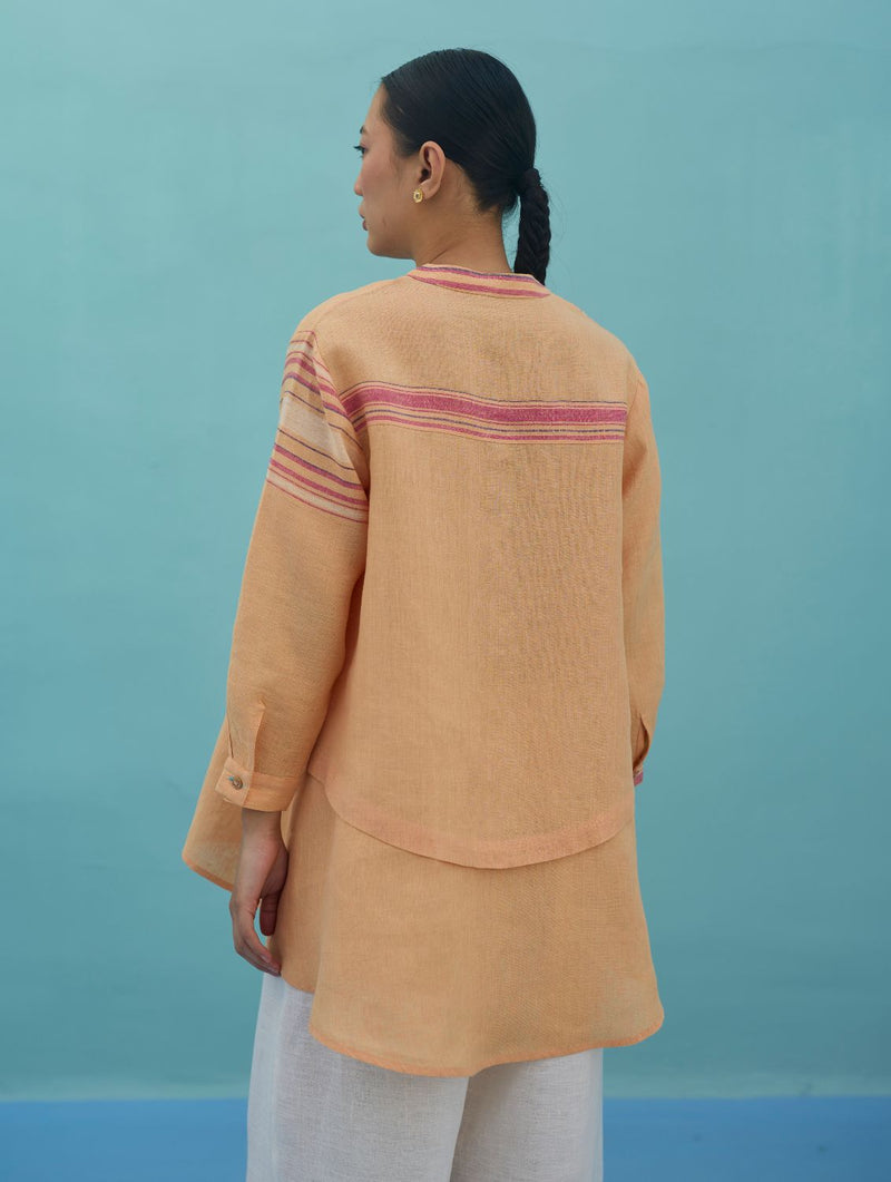 Amaya Border Linen Co-ord Set - Apricot linen co-ord set by Manan in apricot for women Worldwide