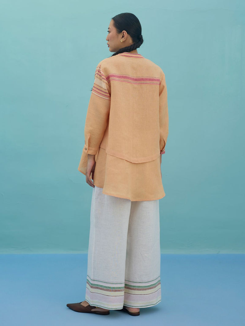 Amaya Border Linen Co-ord Set - Apricot linen co-ord set by Manan in apricot for women Worldwide