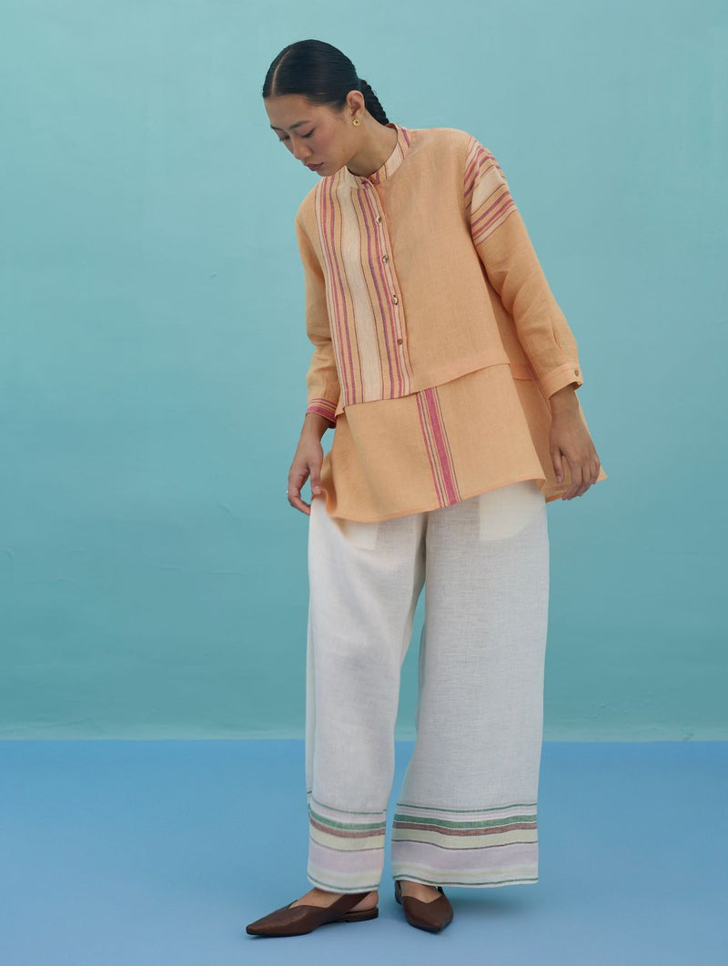Amaya Border Linen Co-ord Set - Apricot linen co-ord set by Manan in apricot for women Worldwide
