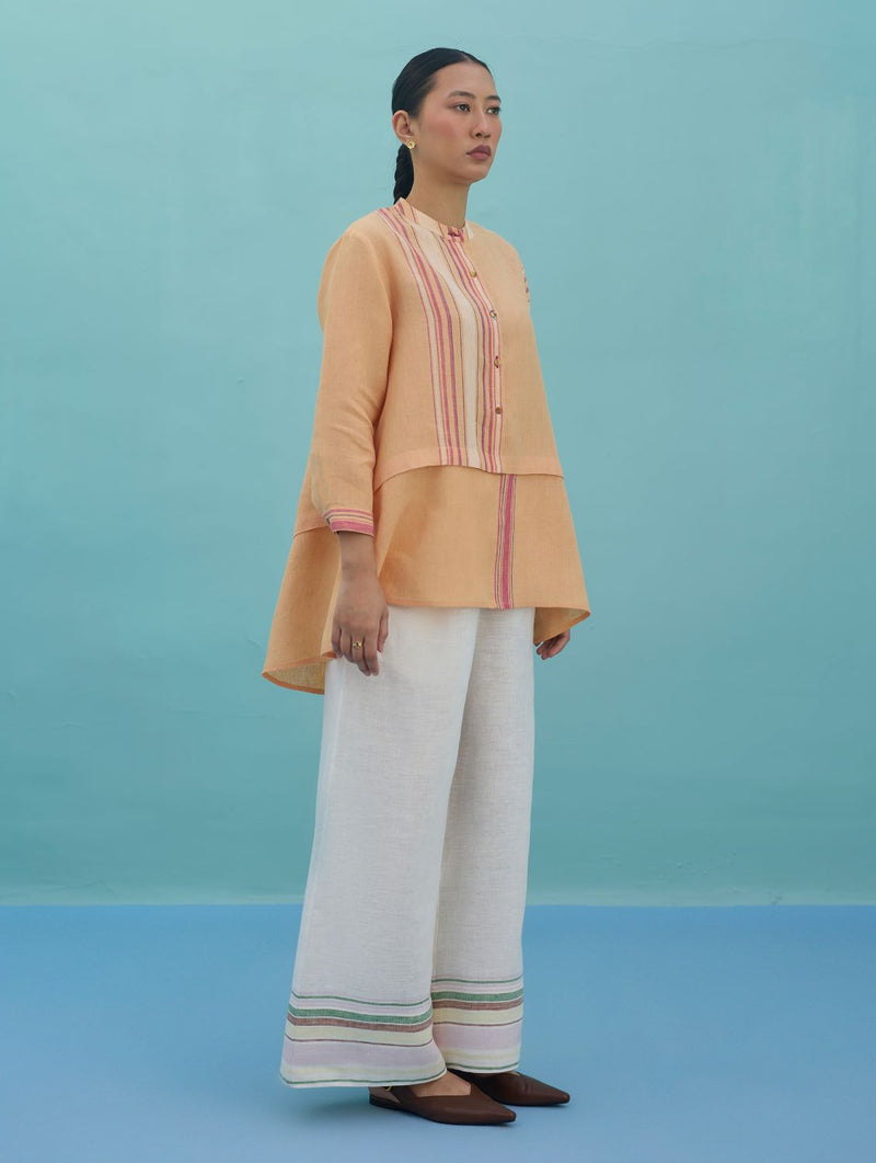 Amaya Border Linen Co-ord Set - Apricot linen co-ord set by Manan in apricot for women Worldwide