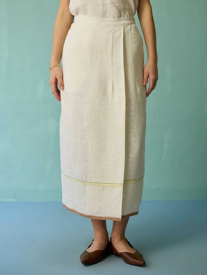 Eon Hand-Embroidered Floral Vest Co-ord Set - Ivory linen co-ord set by Manan in ivory for women Worldwide