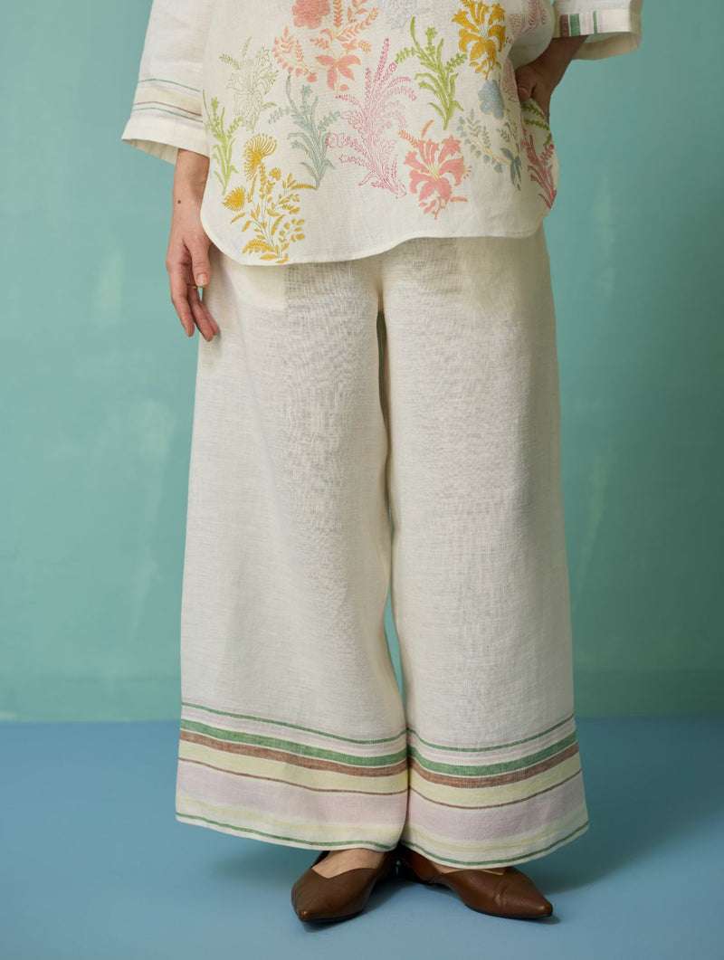 Luma Block-Printed Floral Co-ord Set - Ivory linen co-ord set by Manan in ivory for women Worldwide