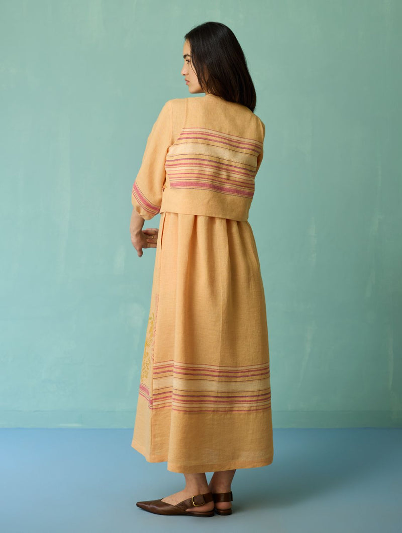 Ora Block-Printed Floral Linen Co-ord Set - Apricot linen co-ord set by Manan in apricot for women Worldwide