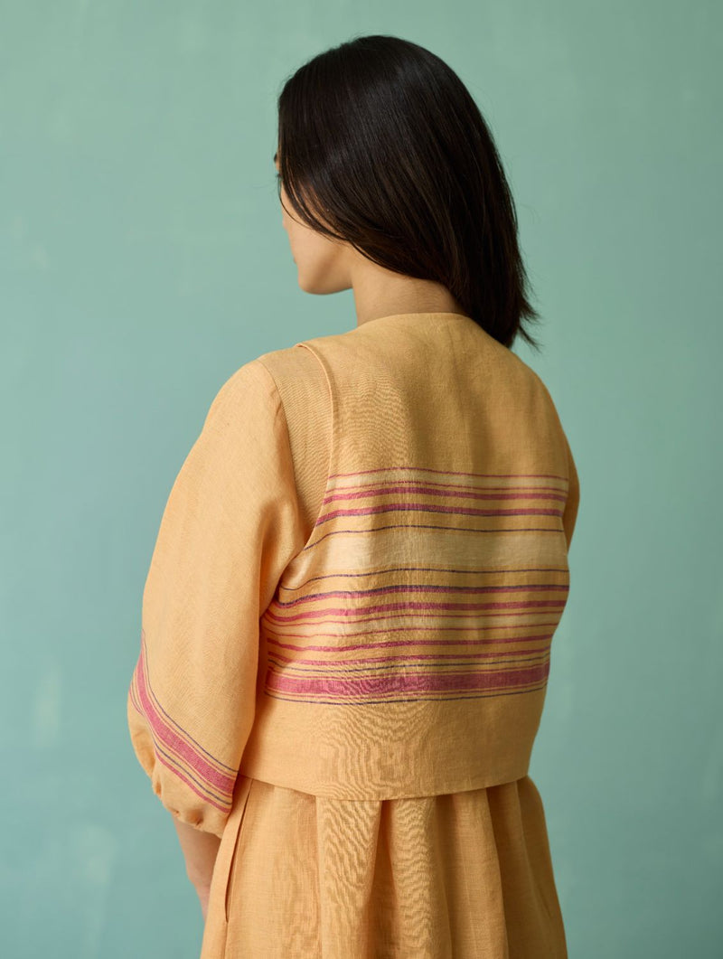 Ora Block-Printed Floral Linen Co-ord Set - Apricot linen co-ord set by Manan in apricot for women Worldwide