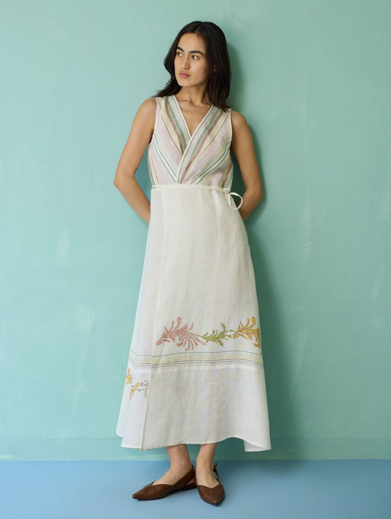 Sira Border Linen Floral Co-ord Set - Ivory linen co-ord set by Manan in ivory for women Worldwide