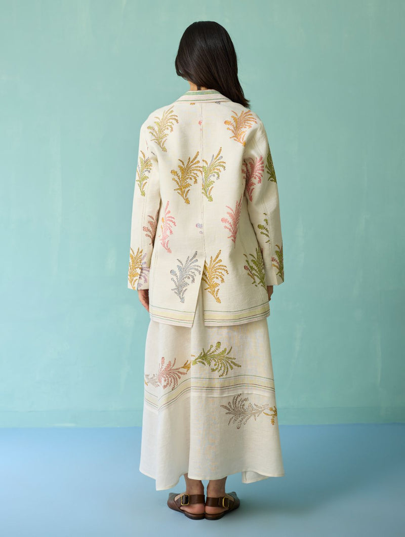 Sira Border Linen Floral Co-ord Set - Ivory linen co-ord set by Manan in ivory for women Worldwide