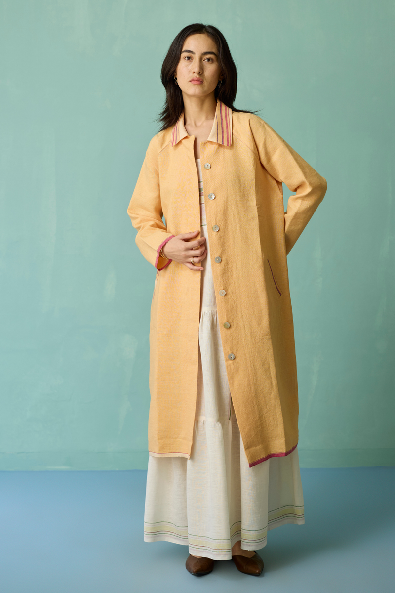 Pera Border Linen Co-ord Set - Ivory linen co-ord set by Manan in ivory for women Worldwide
