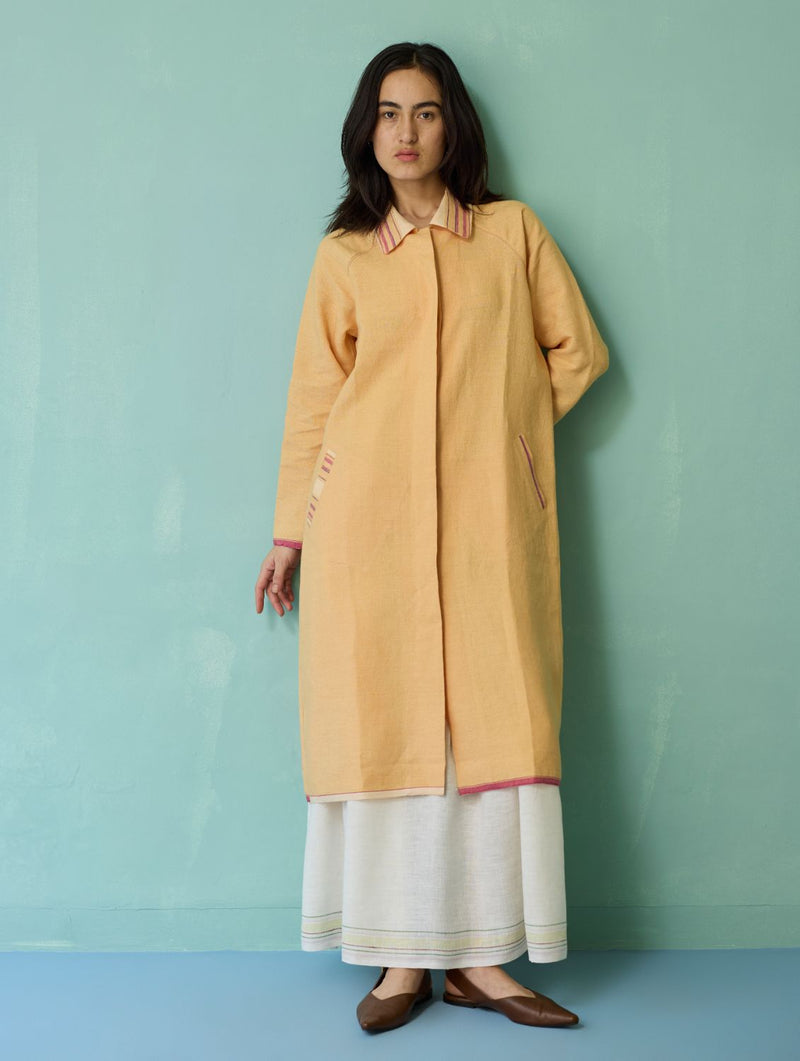 Pera Border Linen Co-ord Set - Ivory linen co-ord set by Manan in ivory for women Worldwide