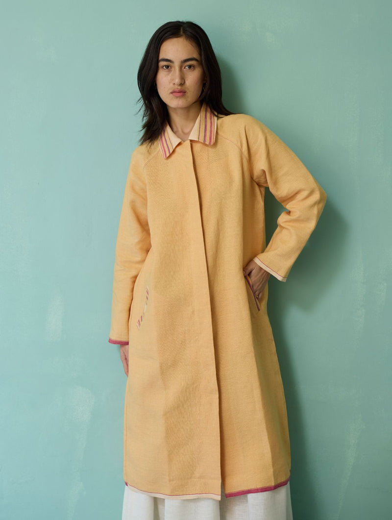 Pera Border Linen Co-ord Set - Ivory linen co-ord set by Manan in ivory for women Worldwide