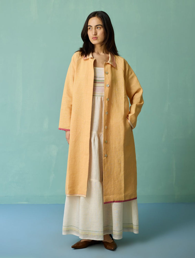 Pera Border Linen Co-ord Set - Ivory linen co-ord set by Manan in ivory for women Worldwide