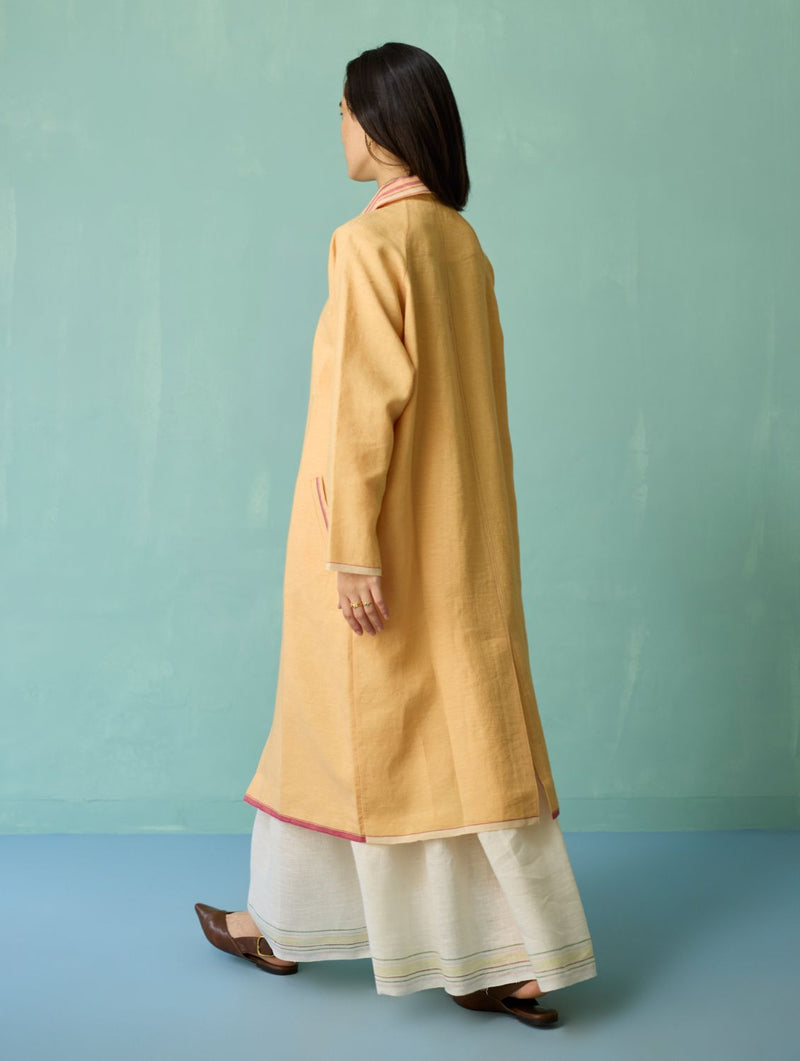 Pera Border Linen Co-ord Set - Ivory linen co-ord set by Manan in ivory for women Worldwide