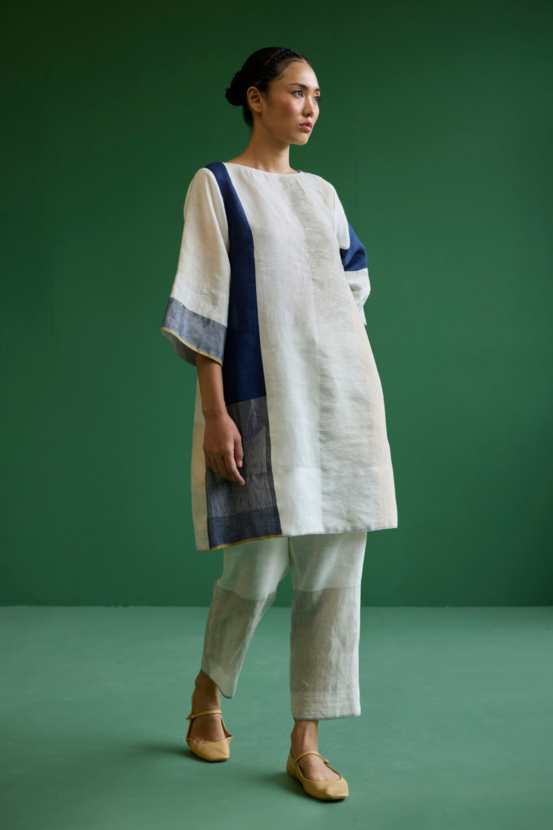 Lina Color-Blocked Co-ord Set
 - Ivory linen by Manan in ivory color for women Worldwide