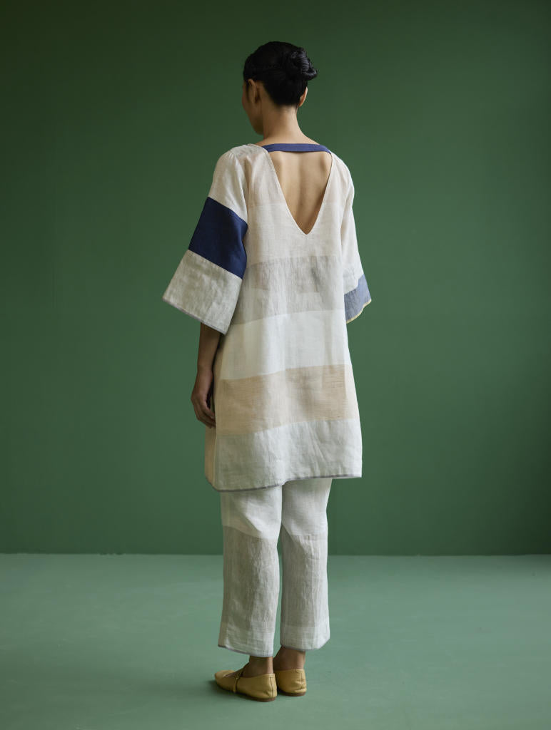 Lina Color-Blocked Co-ord Set
 - Ivory linen by Manan in ivory color for women Worldwide