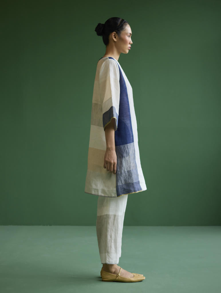 Lina Color-Blocked Co-ord Set
 - Ivory linen by Manan in ivory color for women Worldwide