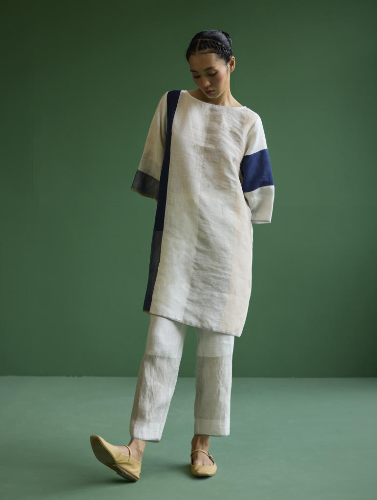 Lina Color-Blocked Co-ord Set
 - Ivory linen by Manan in ivory color for women Worldwide