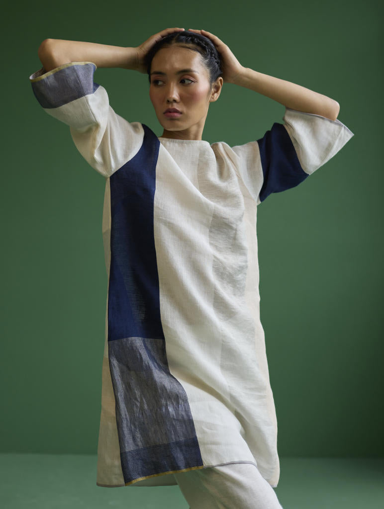 Lina Color-Blocked Co-ord Set
 - Ivory linen by Manan in ivory color for women Worldwide