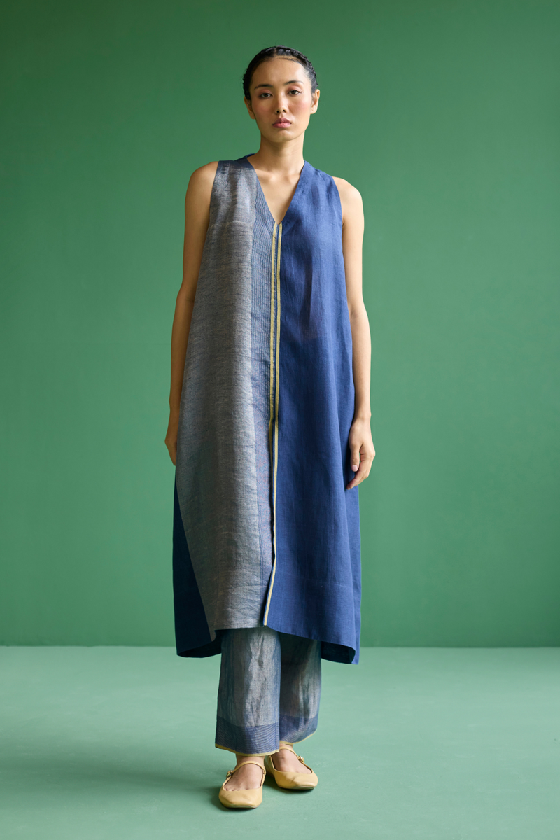 Ayana Metallic Linen Co-ord Set - Navy linen by Manan in navy color for women Worldwide