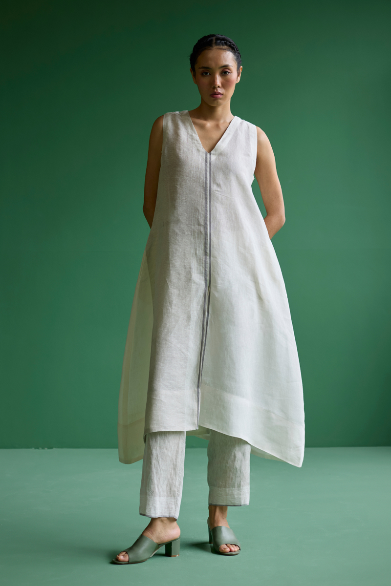 Ayana Metallic Linen Co-ord Set - Ivory linen by Manan in ivory color for women Worldwide