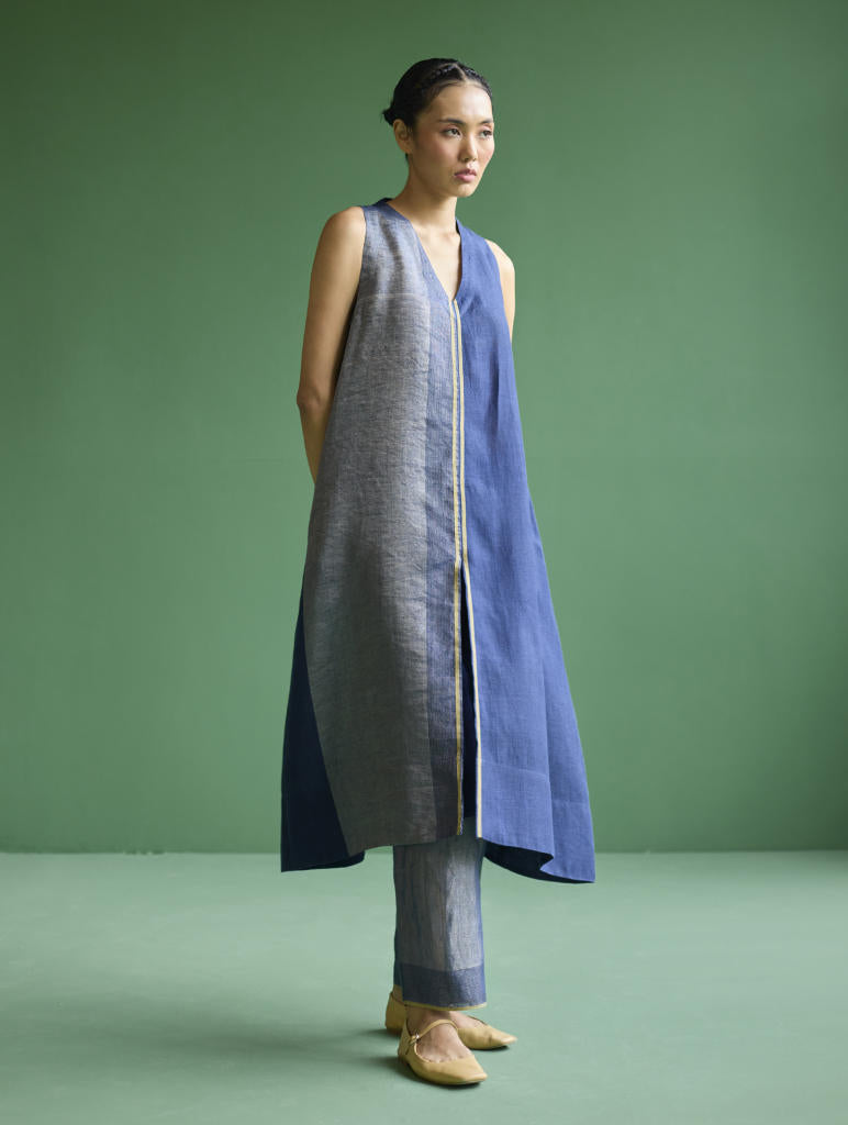Ayana Metallic Linen Co-ord Set - Navy linen by Manan in navy color for women Worldwide