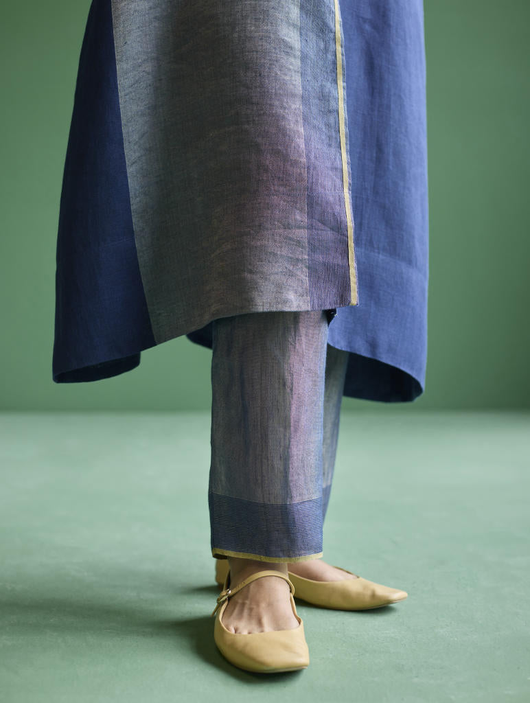 Ayana Metallic Linen Co-ord Set - Navy linen by Manan in navy color for women Worldwide