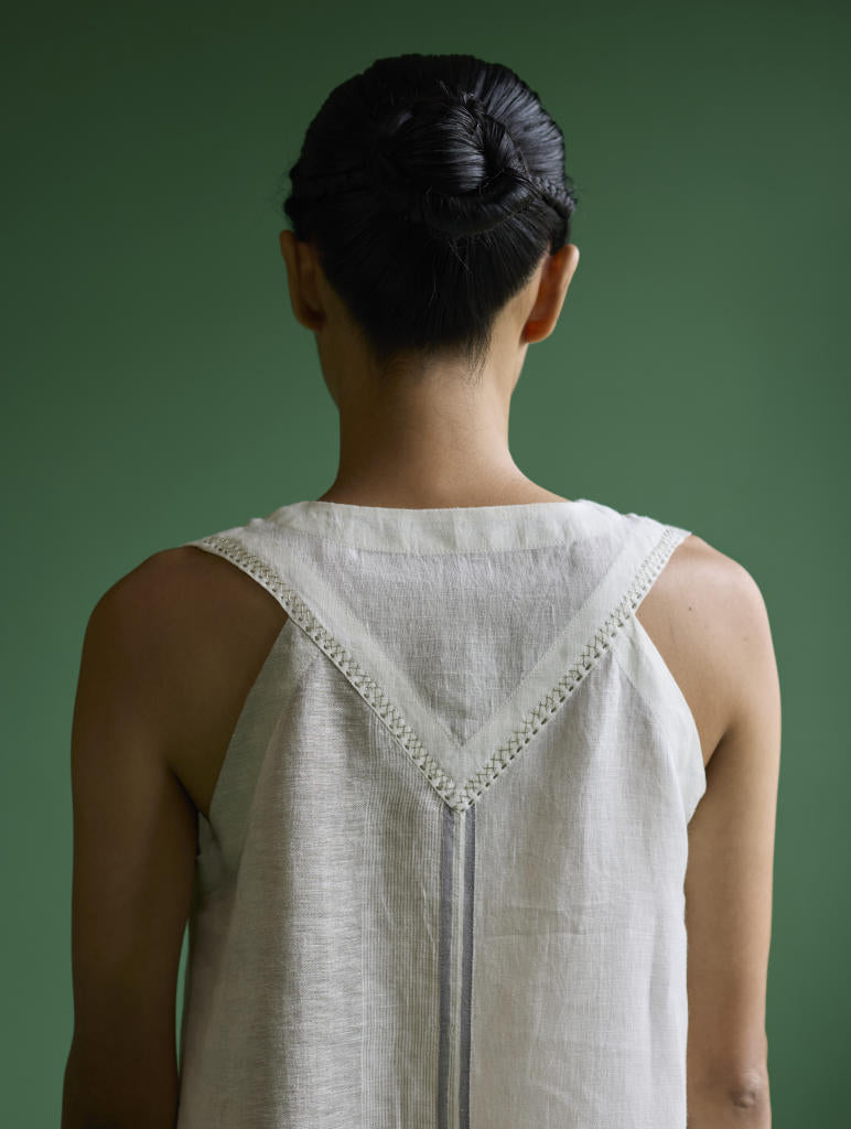 Ayana Metallic Linen Border Top - Ivory linen by Manan in ivory color for women Worldwide