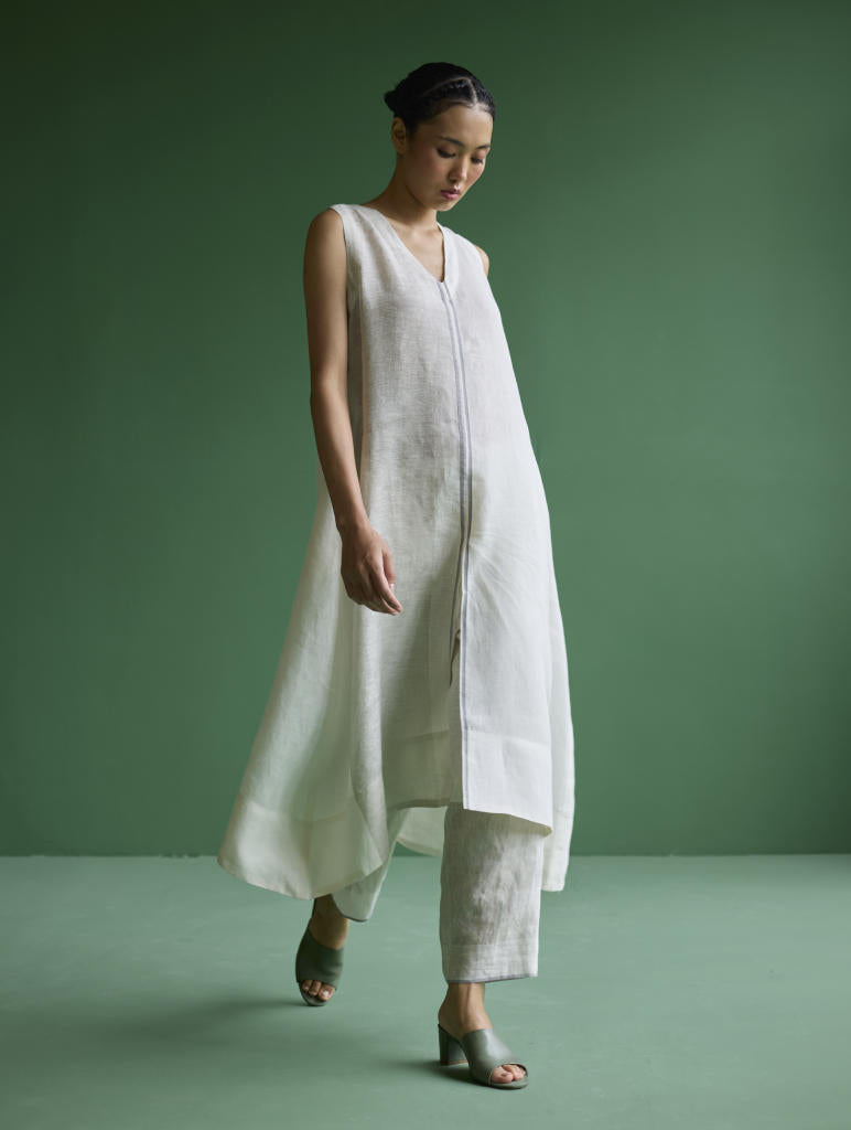 Ayana Metallic Linen Co-ord Set - Ivory linen by Manan in ivory color for women Worldwide