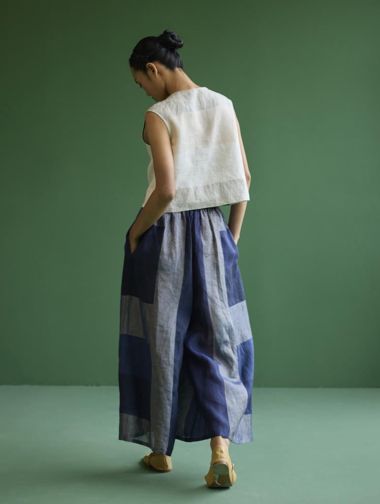 Izumi Color-Blocked Co-ord Set - Navy linen by Manan in navy color for women Worldwide