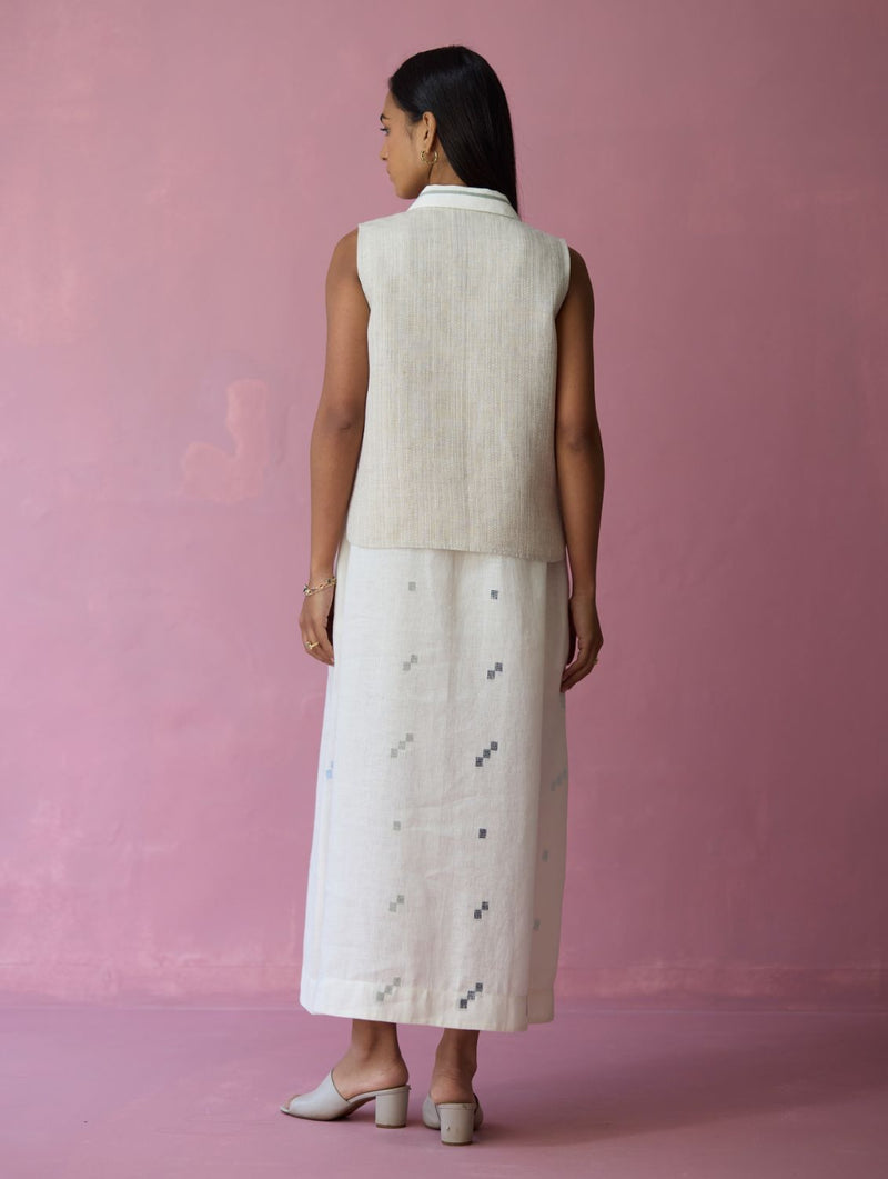 Cara Collared Jamdani Linen Co-ord Set - Ivory all linen by Manan in ivory color for women Worldwide