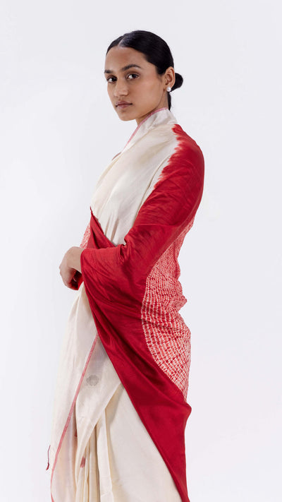 ORBIT JAMDANI SAREE - IVORY/RED