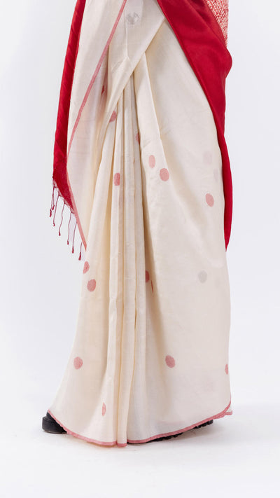 ORBIT JAMDANI SAREE - IVORY/RED