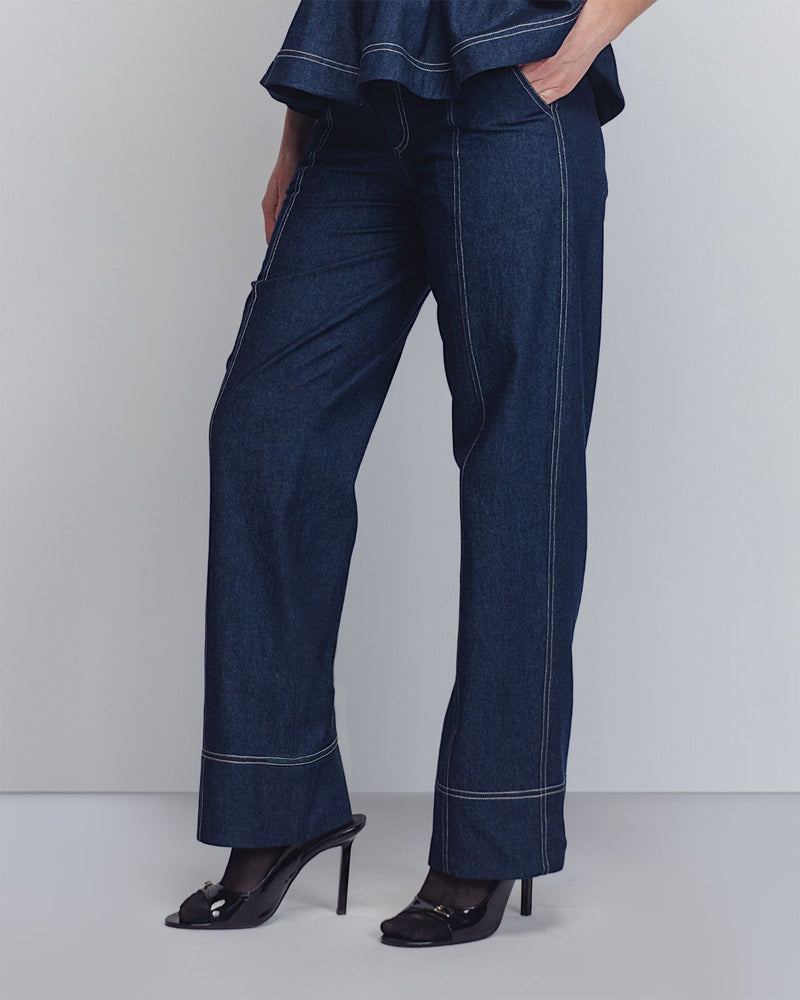 Cup Jeans - Denim Blue cotton by Leh Studios in blue color for women Worldwide
