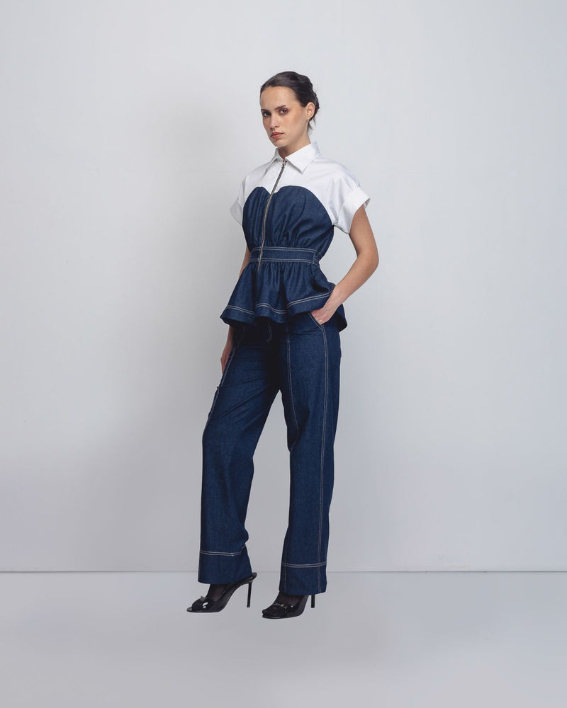 Cup Jeans - Denim Blue cotton by Leh Studios in blue color for women Worldwide