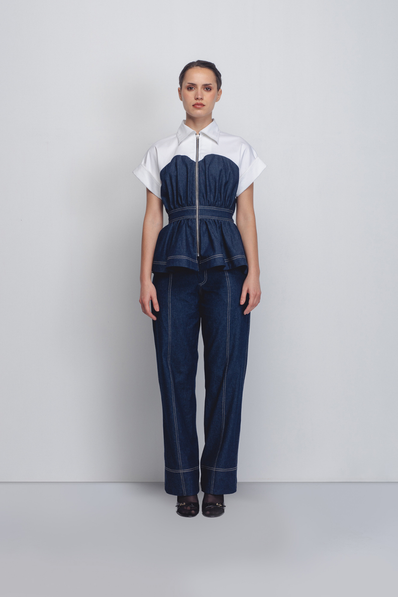 Cup Jeans - Denim Blue cotton by Leh Studios in blue color for women Worldwide