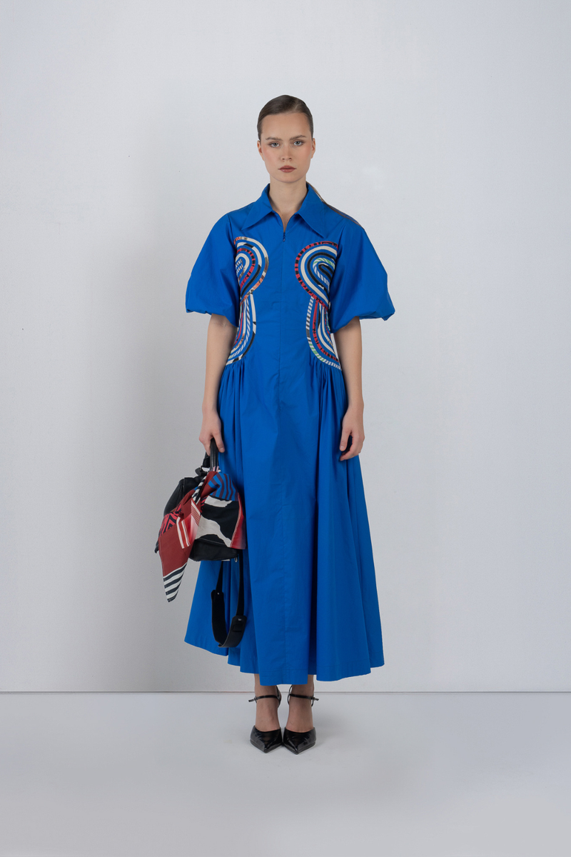 CURVA DRESS - Cobalt + Multicolour dress by Leh Studios in multicolour for women Worldwide
