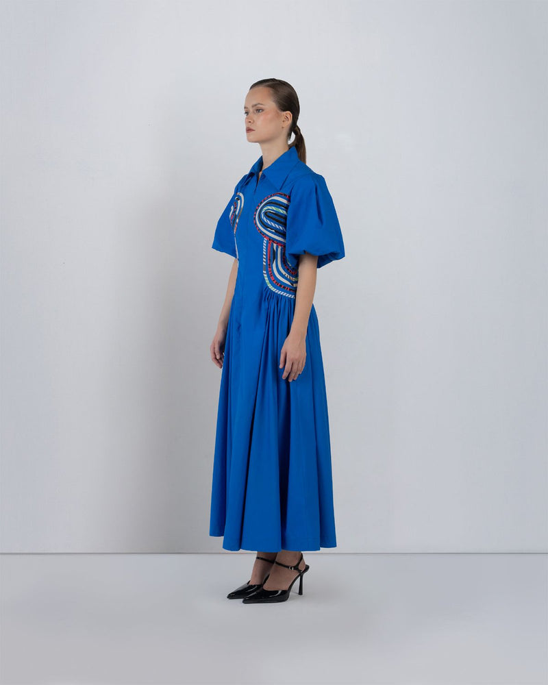 CURVA DRESS - Cobalt + Multicolour dress by Leh Studios in multicolour for women Worldwide