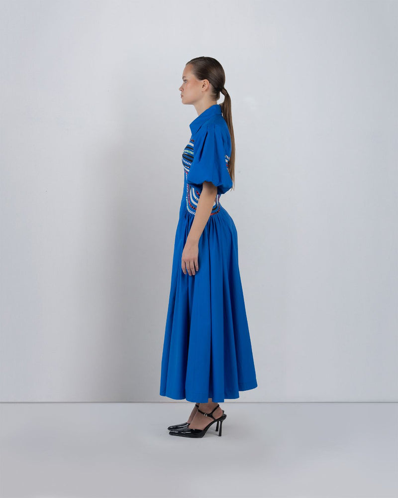 CURVA DRESS - Cobalt + Multicolour dress by Leh Studios in multicolour for women Worldwide