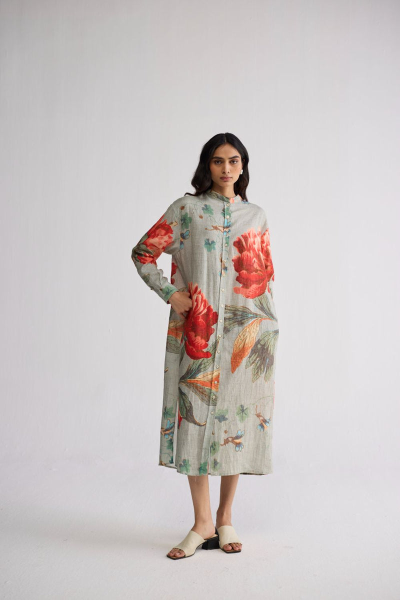 CABBAGE LINEN SHIRT DRESS linen dress by YAM in aqua for women Worldwide