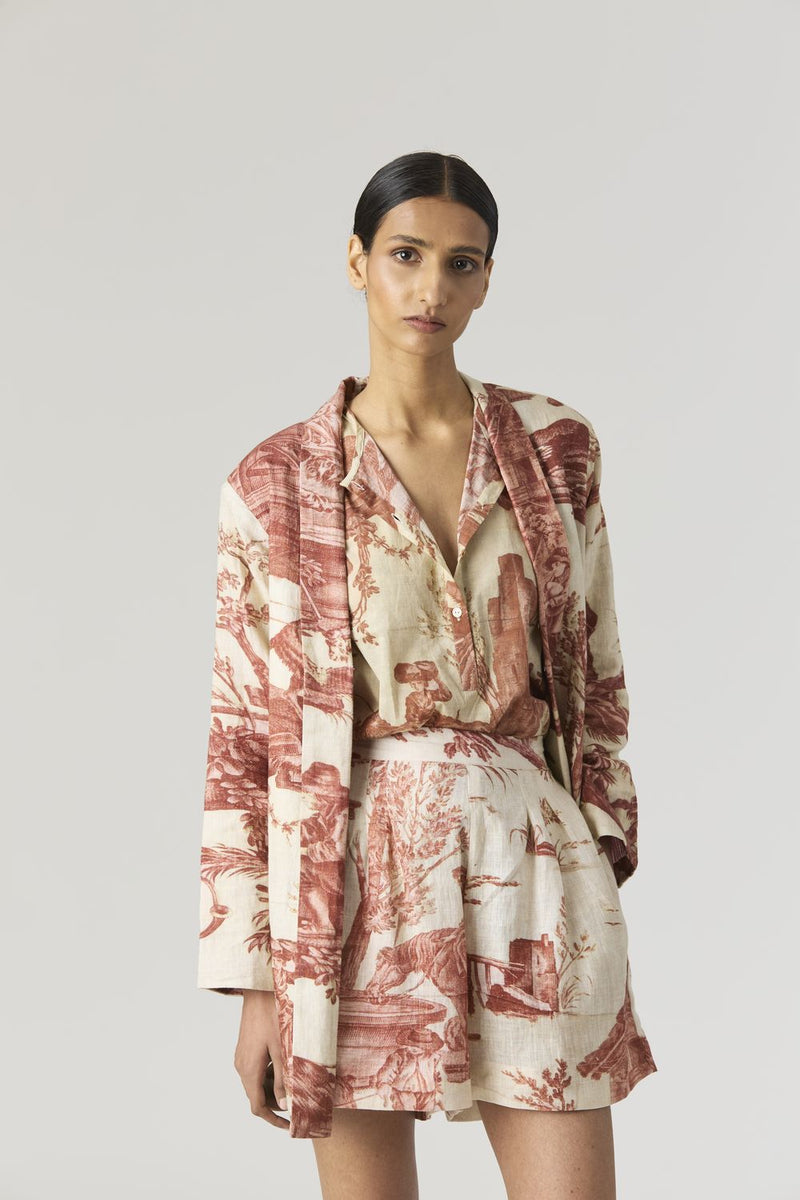 CABRIDET BLAZER , SHIRT & SHORTS SET by Yam in red color for women Worldwide