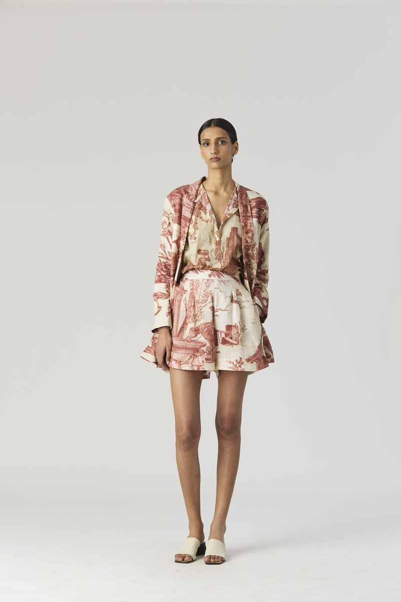 CABRIDET BLAZER & SHORTS SET by Yam in red color for women Worldwide