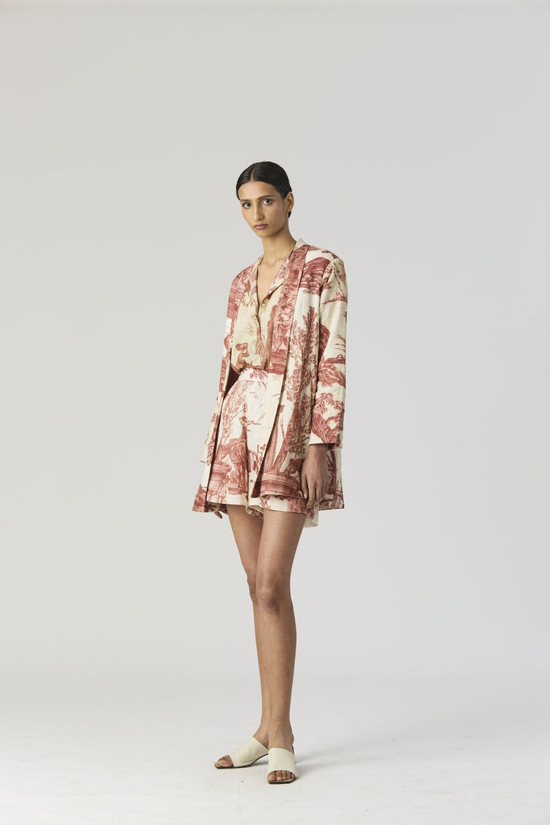 CABRIDET BLAZER , SHIRT & SHORTS SET by Yam in red color for women Worldwide