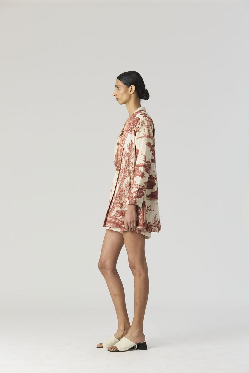 CABRIDET BLAZER , SHIRT & SHORTS SET by Yam in red color for women Worldwide