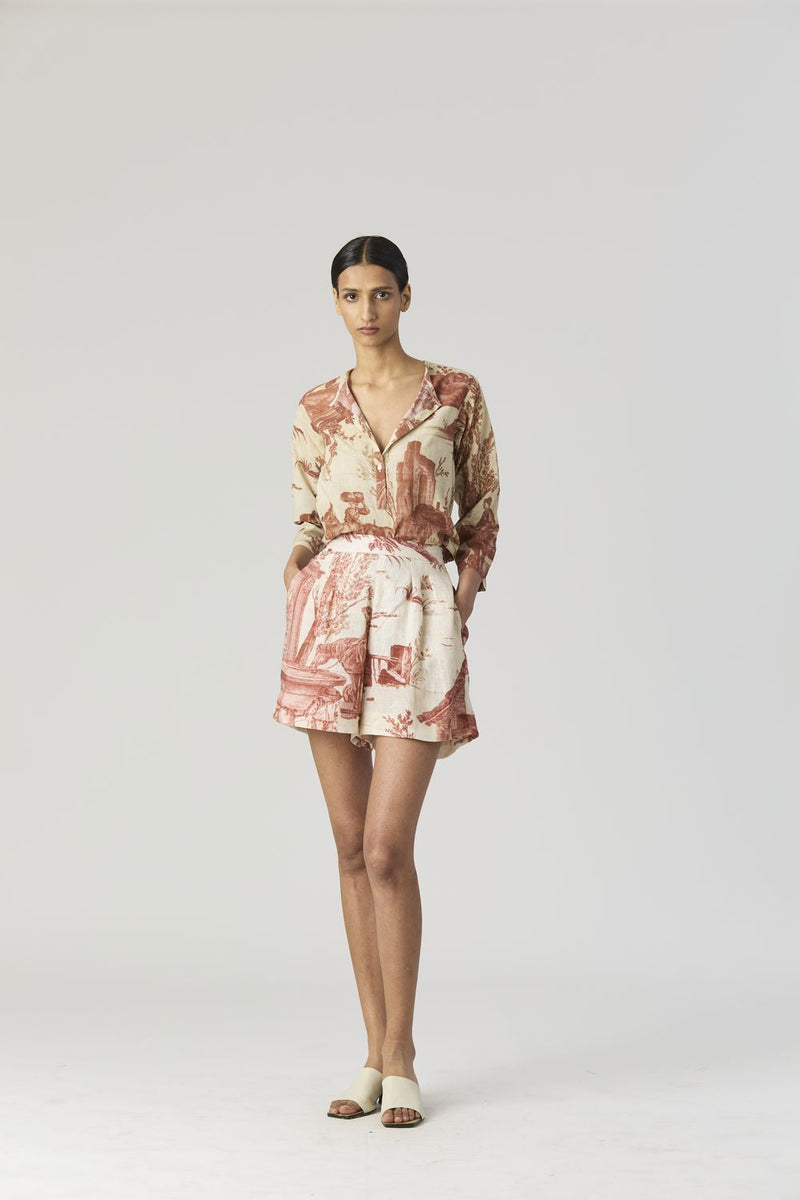CABRIDET BLAZER , SHIRT & SHORTS SET by Yam in red color for women Worldwide