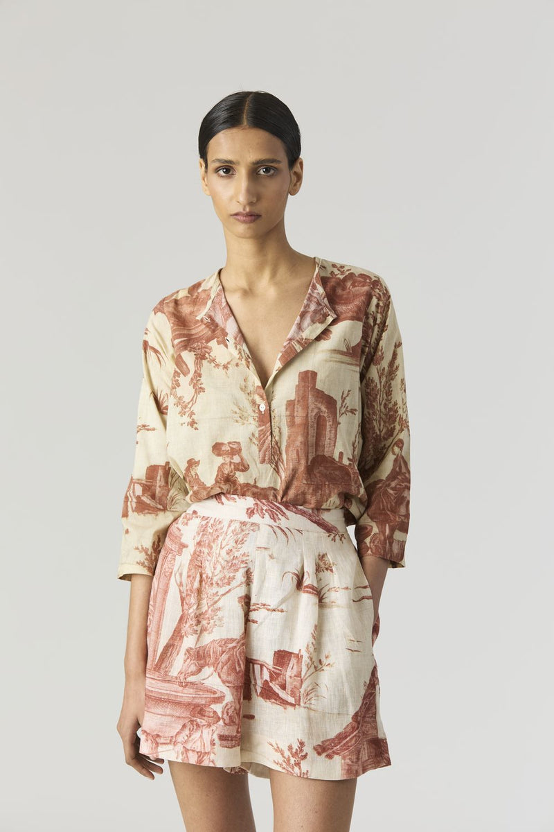CABRIDET BLAZER , SHIRT & SHORTS SET by Yam in red color for women Worldwide