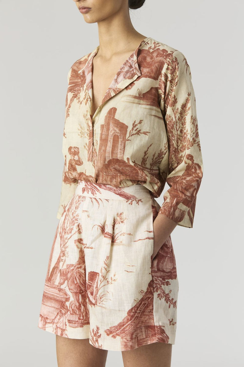 CABRIDET BLAZER , SHIRT & SHORTS SET by Yam in red color for women Worldwide