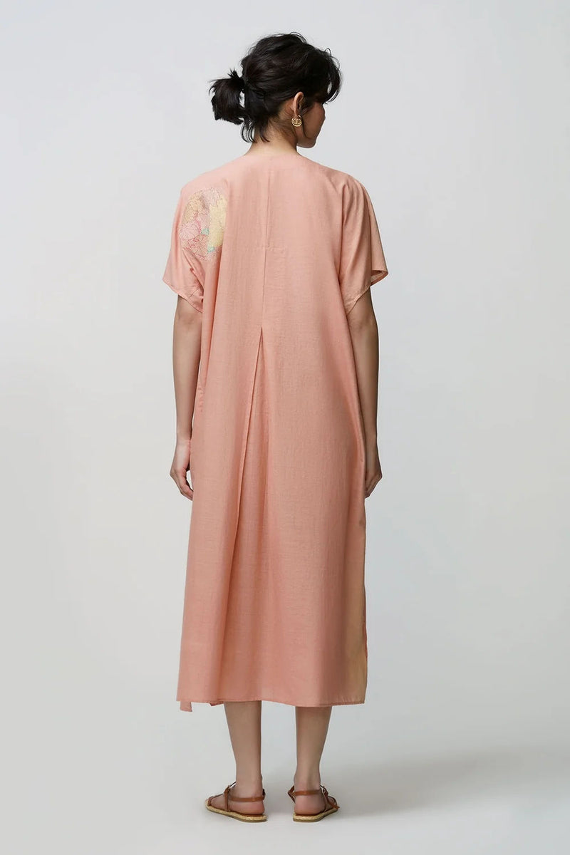 Caftan dress muslin chakri design applique muslin cotton kurta/kurta set by Malika Mathur in blush for women Worldwide